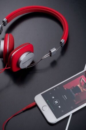 Red Bowers and Wilkins P3 Headphones Mobile Wallpaper