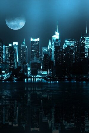 Blue Cityscapes Moon Mobile Wallpaper