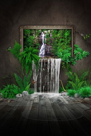 Waterfalls In A House Art Mobile Wallpaper