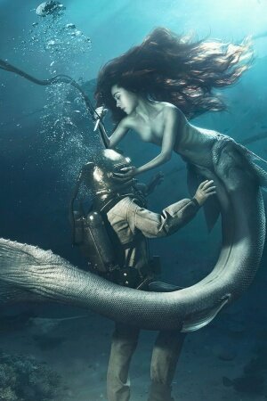 diver and the mermaid Mobile Wallpaper