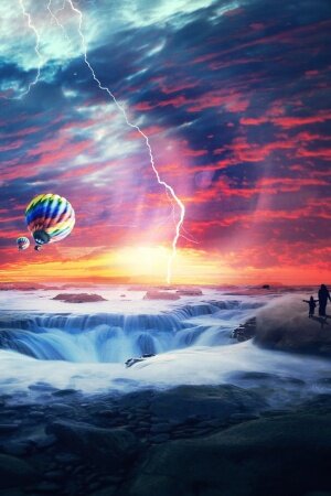 heaven sunset sea airballons Mobile Wallpaper