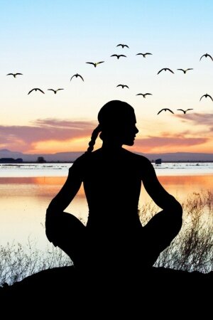 yoga relax pose sunset Mobile Wallpaper